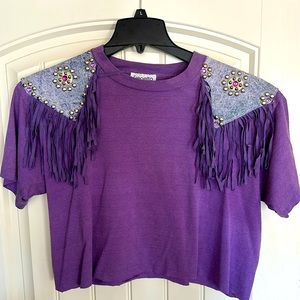 Custom Vintage 80s Western Appliqué Crop
